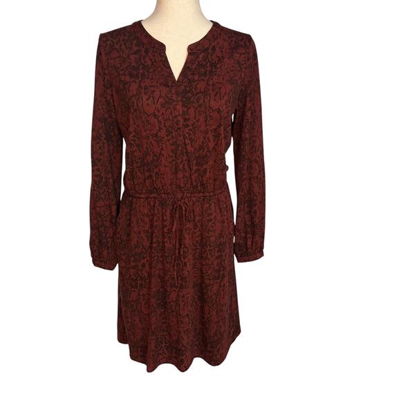 Garnet Hill Ines Women's Size Small Animal Print Dress Blouson Pockets LS Maroon - Picture 1 of 7